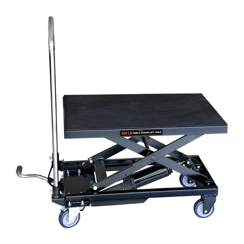 330-Lb Mobile Scissor Lift Table, 28" Lifting Height, Foot Pedal Operation, Rubber Padded Tabletop, GMD-ALS01