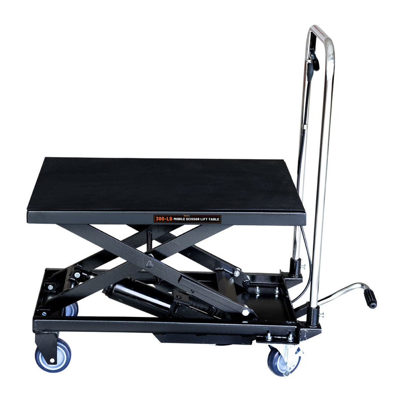 330-Lb Mobile Scissor Lift Table, 28" Lifting Height, Foot Pedal Operation, Rubber Padded Tabletop, GMD-ALS01