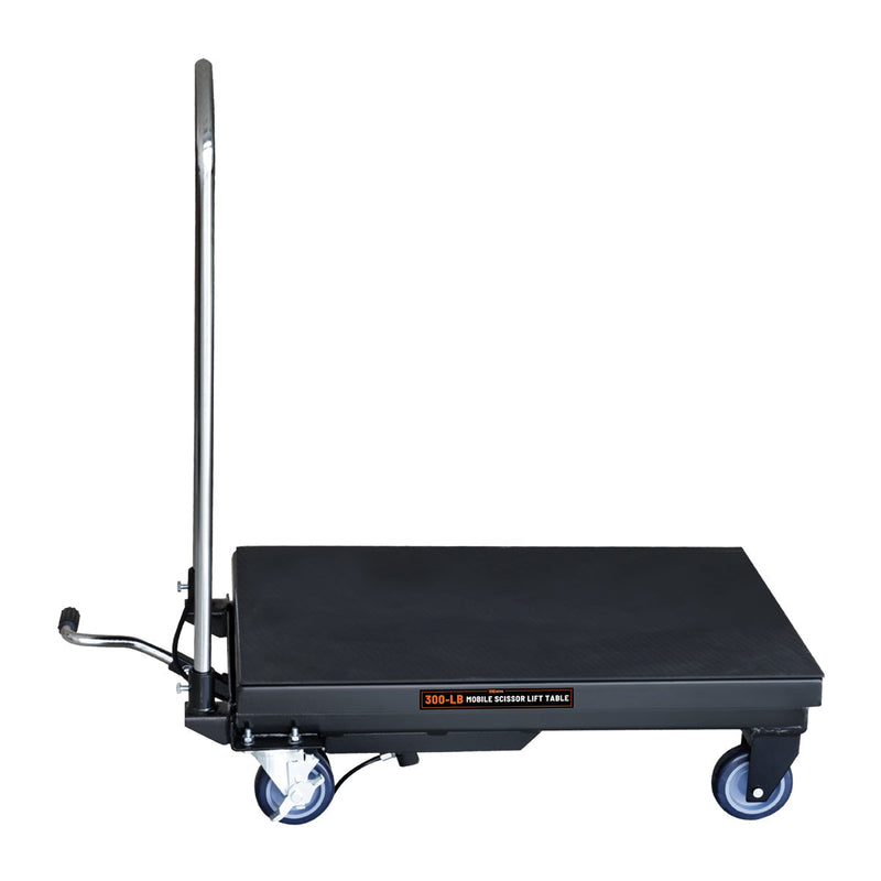 330-Lb Mobile Scissor Lift Table, 28" Lifting Height, Foot Pedal Operation, Rubber Padded Tabletop, GMD-ALS01