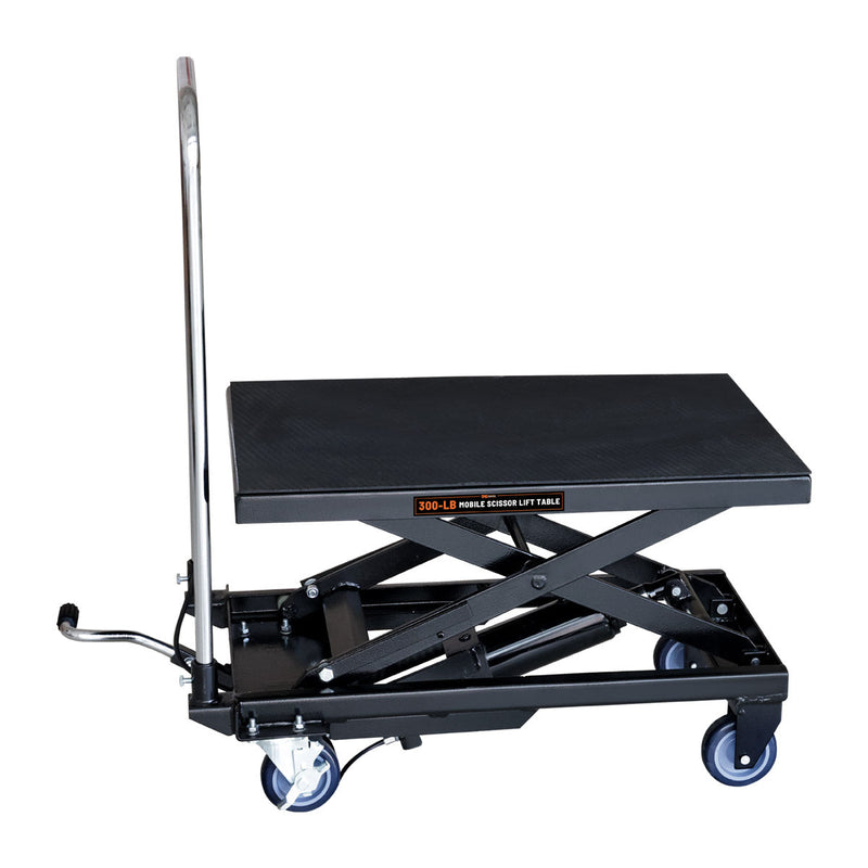 330-Lb Mobile Scissor Lift Table, 28" Lifting Height, Foot Pedal Operation, Rubber Padded Tabletop, GMD-ALS01
