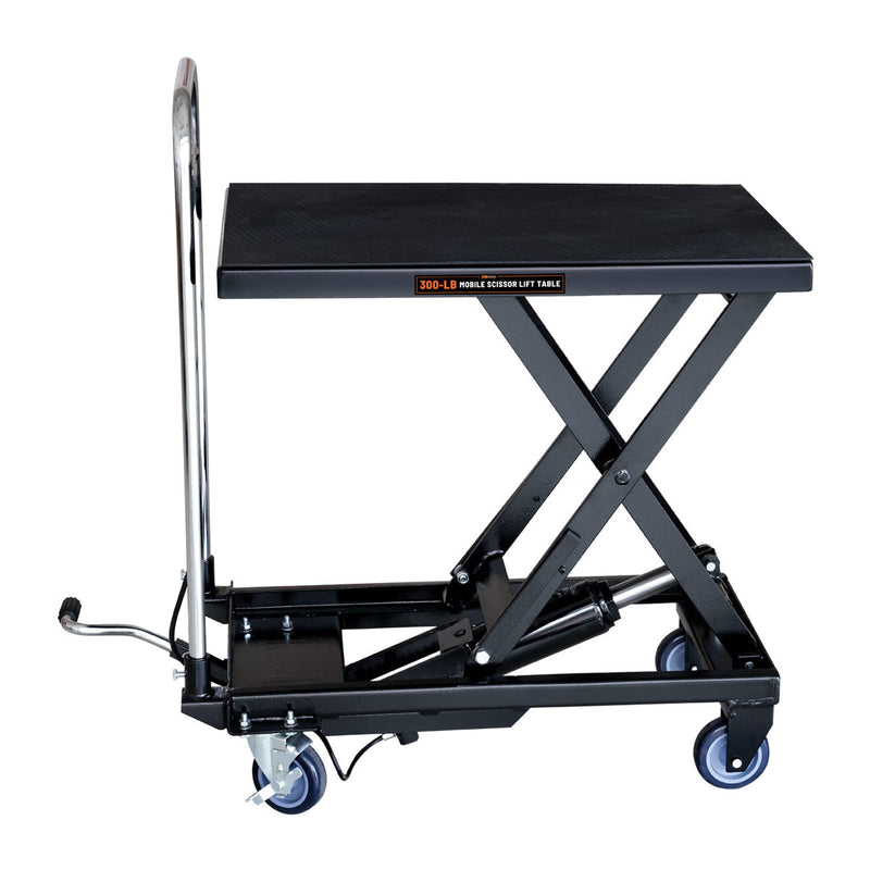 330-Lb Mobile Scissor Lift Table, 28" Lifting Height, Foot Pedal Operation, Rubber Padded Tabletop, GMD-ALS01