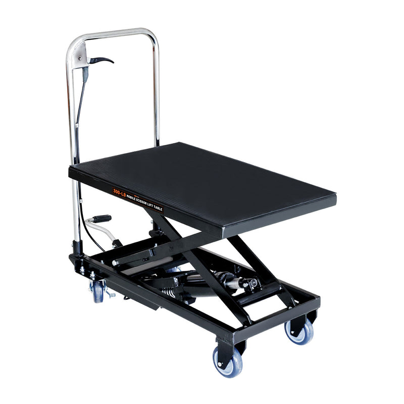 330-Lb Mobile Scissor Lift Table, 28" Lifting Height, Foot Pedal Operation, Rubber Padded Tabletop, GMD-ALS01