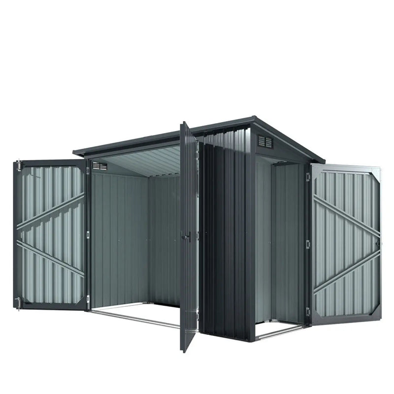 4' x 8' Bicycle Metal Pent Shed, 29 Gauge Corrugated Metal, 70" Upper edge, GMD-MS0408