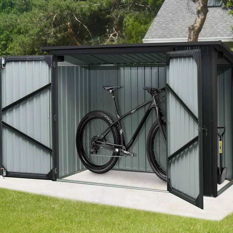 4' x 8' Bicycle Metal Pent Shed, 29 Gauge Corrugated Metal, 70" Upper edge, GMD-MS0408