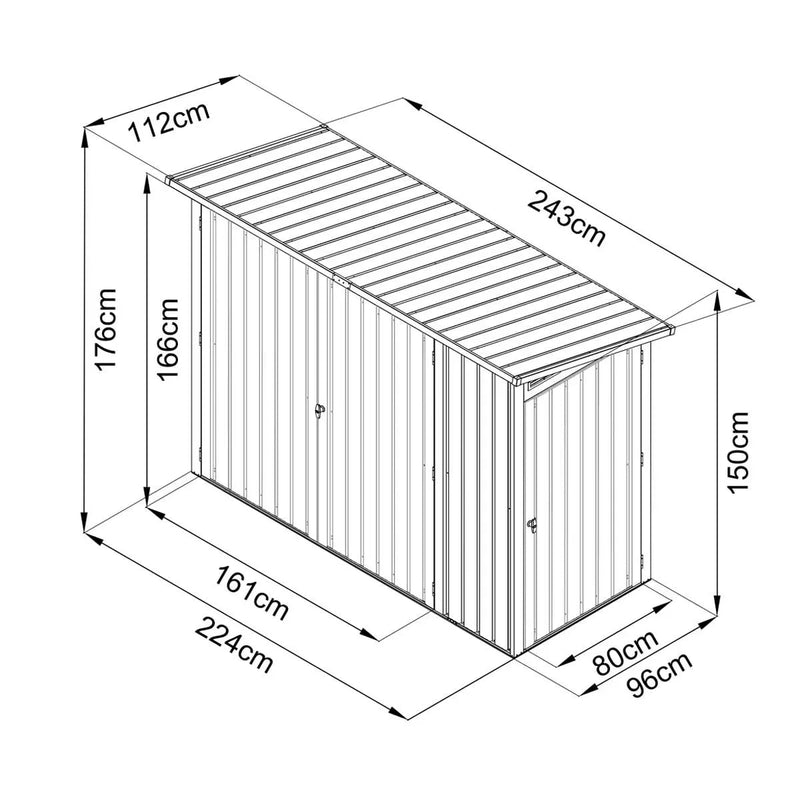4' x 8' Bicycle Metal Pent Shed, 29 Gauge Corrugated Metal, 70" Upper edge, GMD-MS0408