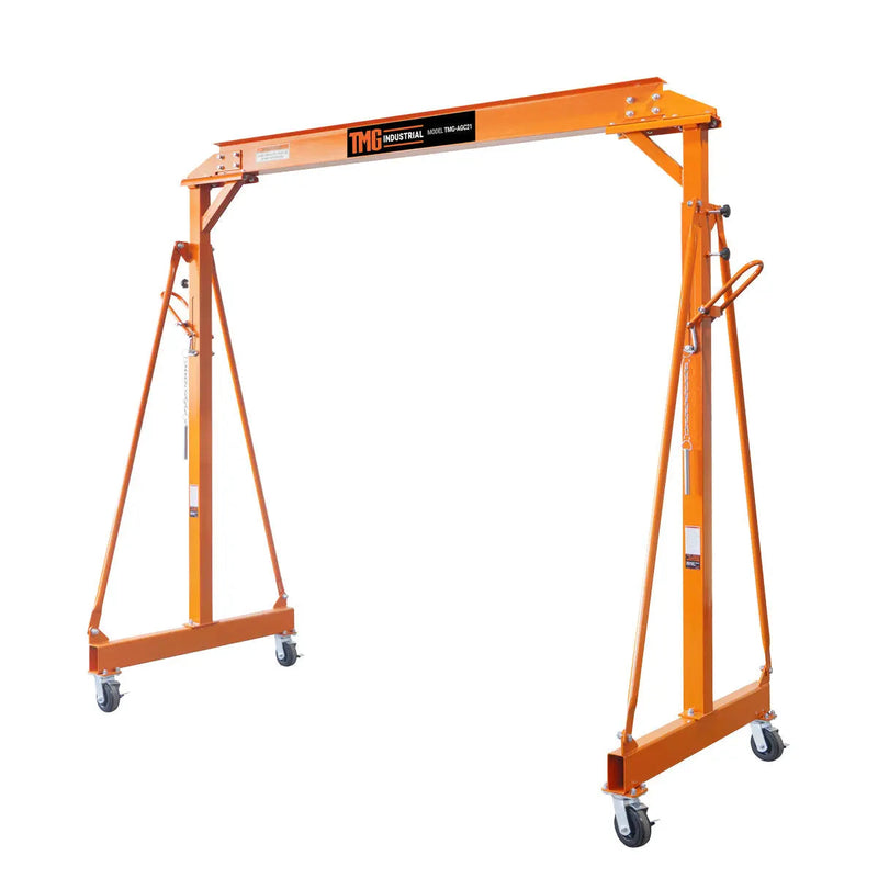 4400-lb Adjustable Height All-Steel Gantry Crane, Auto-Lock, 95" Min. Height, 142" Max. Height, Locking Swivel Caster Wheels, GMD-AGC21(Previously GMD-AGC20)