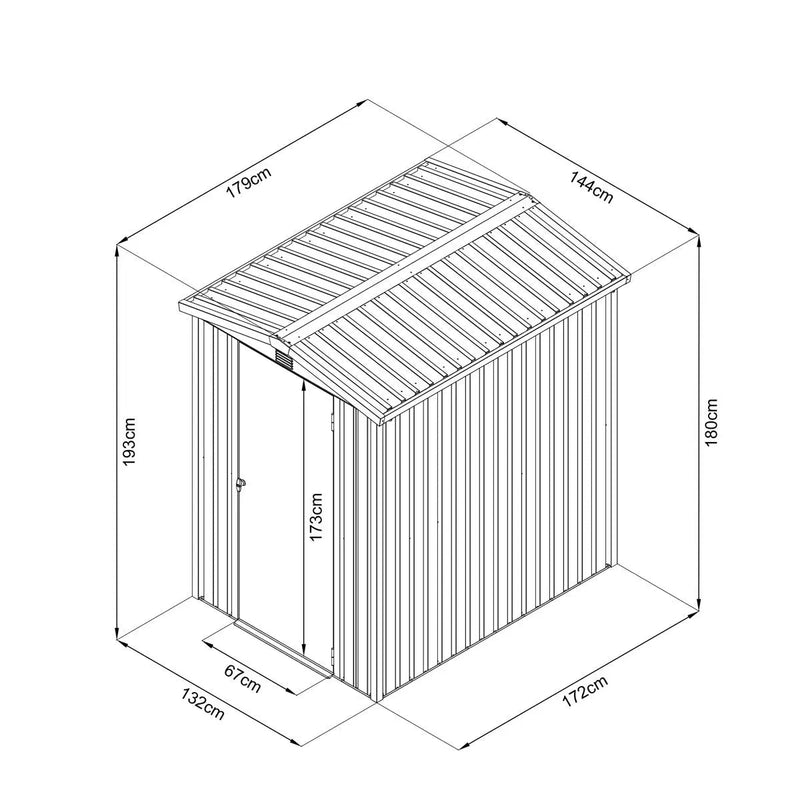 5 x 6 FT Apex Roof Metal Shed Pro Series, Galvanized corrugated metal, Apex roof design, Two air vents, GMD-MS0506