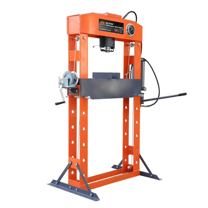 50 Ton Capacity Hydraulic Shop Press, Heavy Duty Pressing, Fully Welded H-Frame, Air & Manual Dual Operation, GMD-SP50
