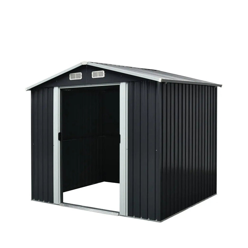 6' x 8' Galvanized Apex Roof Metal Shed, 29 GA Corrugated Metal, 67" Edge Height, GMD-MS0608