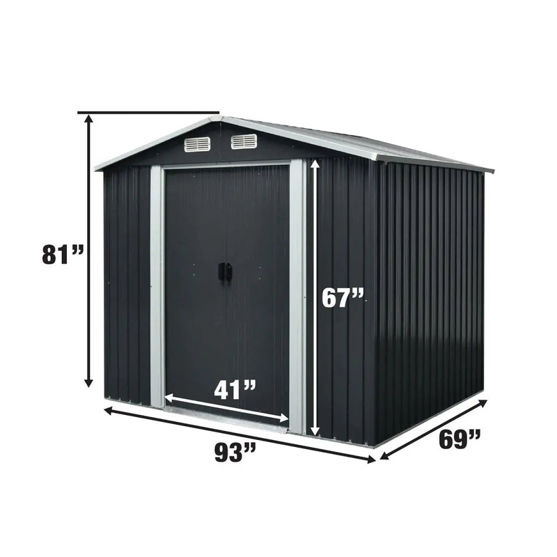6' x 8' Galvanized Apex Roof Metal Shed, 29 GA Corrugated Metal, 67" Edge Height, GMD-MS0608