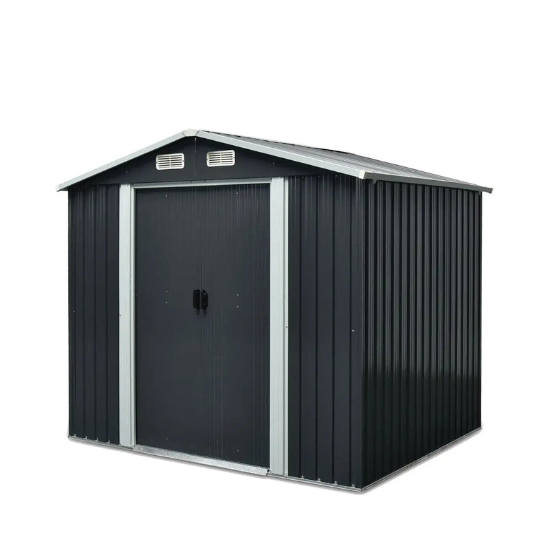 6' x 8' Galvanized Apex Roof Metal Shed, 29 GA Corrugated Metal, 67" Edge Height, GMD-MS0608