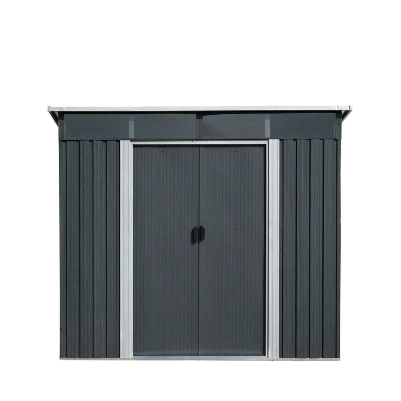 6' x 8' Galvanized Metal Pent Shed w/Skylight, 29 GA Corrugated Metal, 80" Peak Ceiling, GMD-MS0608P