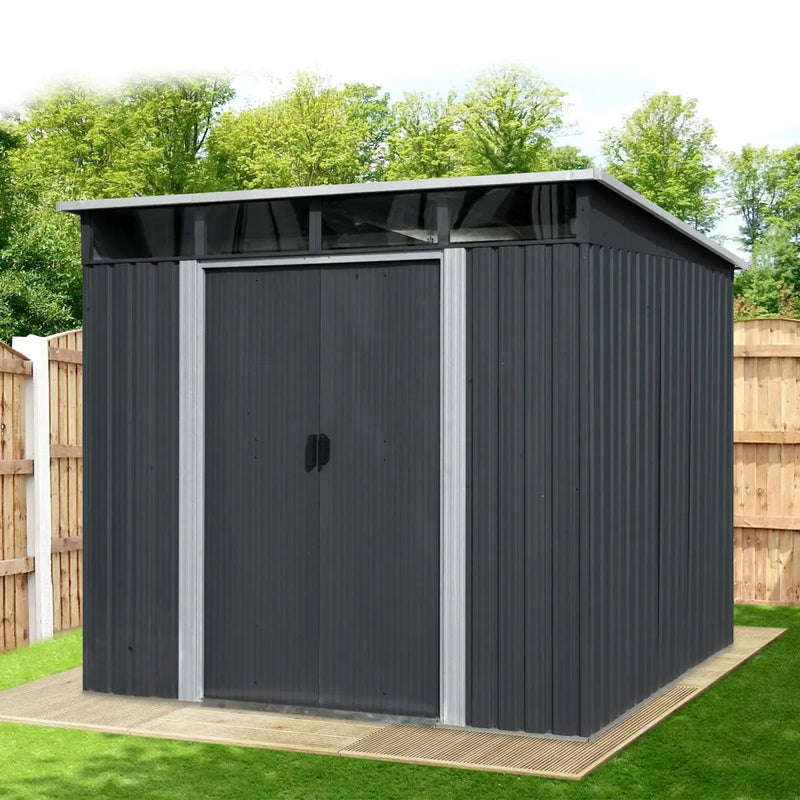 6' x 8' Galvanized Metal Pent Shed w/Skylight, 29 GA Corrugated Metal, 80" Peak Ceiling, GMD-MS0608P