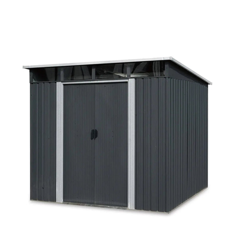 6' x 8' Galvanized Metal Pent Shed w/Skylight, 29 GA Corrugated Metal, 80" Peak Ceiling, GMD-MS0608P