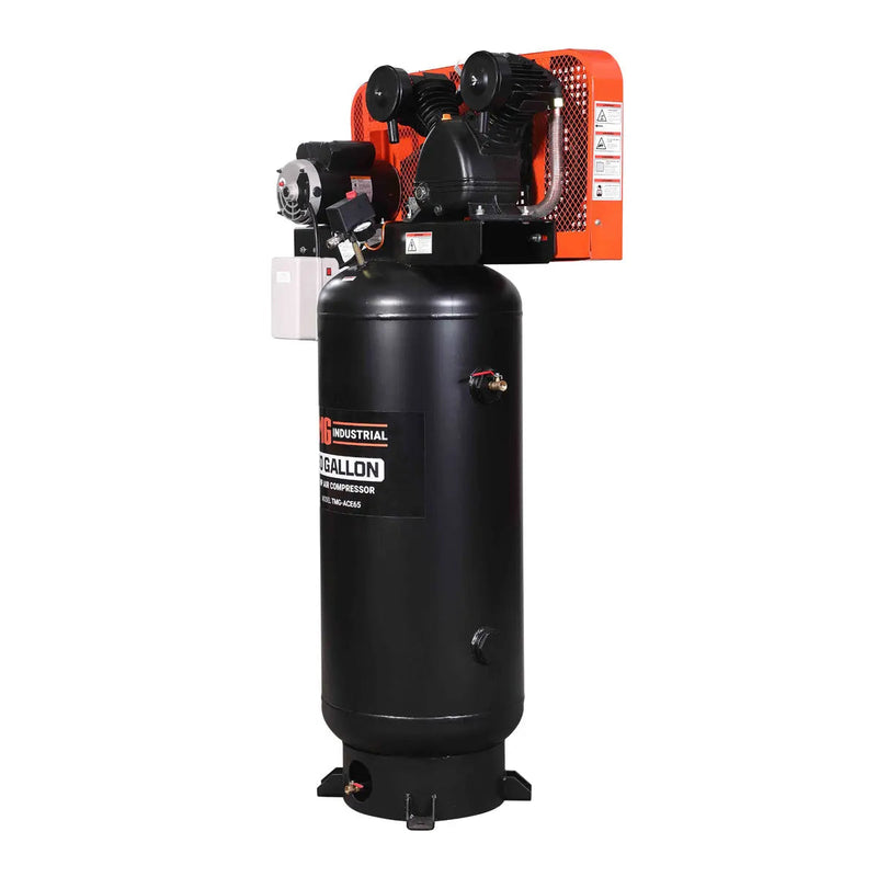 60 Gallon 5 HP Stationary Electric Air Compressor, 5 Min Fill Time, 230V Induction Motor, Vertical Tank, GMD-ACE65