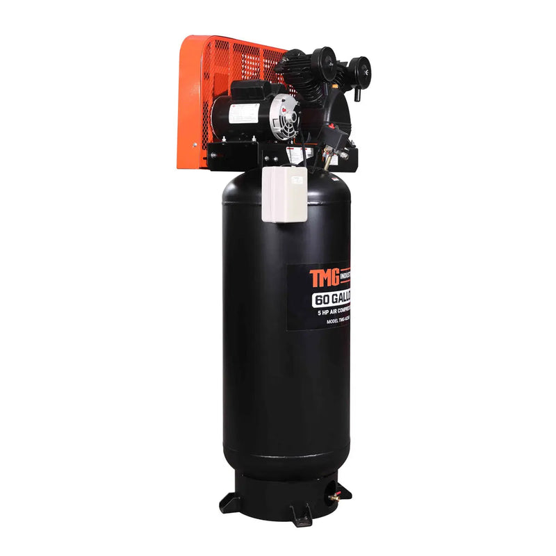 60 Gallon 5 HP Stationary Electric Air Compressor, 5 Min Fill Time, 230V Induction Motor, Vertical Tank, GMD-ACE65