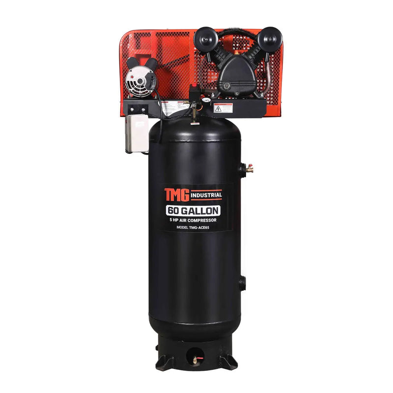 60 Gallon 5 HP Stationary Electric Air Compressor, 5 Min Fill Time, 230V Induction Motor, Vertical Tank, GMD-ACE65