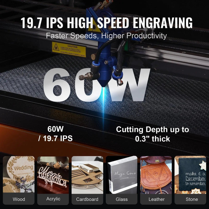60W CO2 Laser Engraver, 16" x 24", 19.7 IPS Laser Cutter Machine, DOBA-LE60