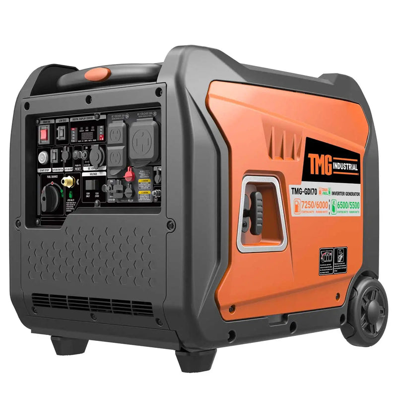 7250 Watt Digital Inverter Hybrid Portable Generator, Dual Fuel Capability (Gas/LPG), 6.5hrs 50% Load Run Time, CETL, ETL Certified For Canada/US, EPA Emissions Compliance, GMD-GDI70