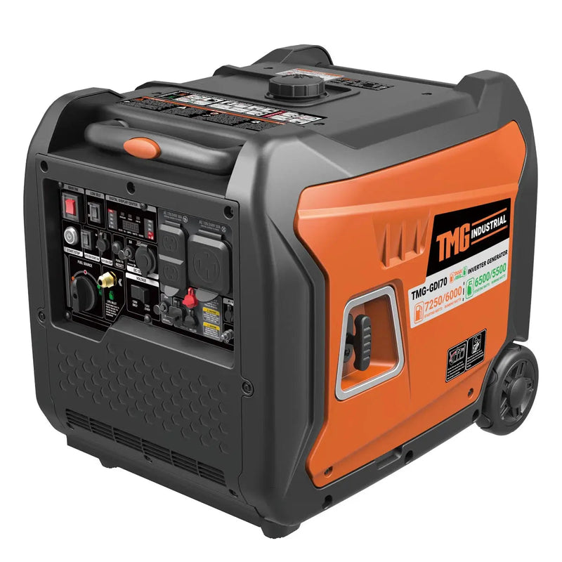 7250 Watt Digital Inverter Hybrid Portable Generator, Dual Fuel Capability (Gas/LPG), 6.5hrs 50% Load Run Time, CETL, ETL Certified For Canada/US, EPA Emissions Compliance, GMD-GDI70