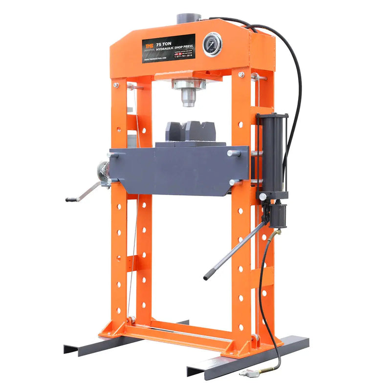 75 Ton Capacity Hydraulic Shop Press, Heavy Duty Pressing, Fully Welded H-Frame, Air & Manual Dual Operation, GMD-SP75