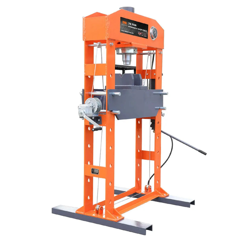 75 Ton Capacity Hydraulic Shop Press, Heavy Duty Pressing, Fully Welded H-Frame, Air & Manual Dual Operation, GMD-SP75