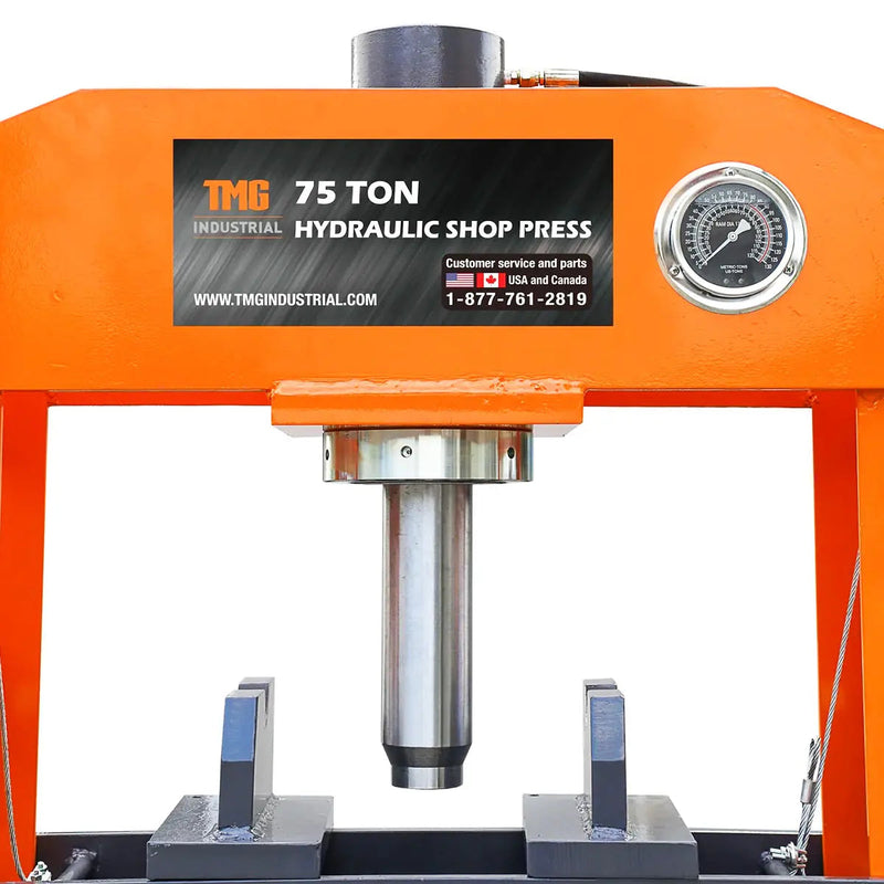 75 Ton Capacity Hydraulic Shop Press, Heavy Duty Pressing, Fully Welded H-Frame, Air & Manual Dual Operation, GMD-SP75