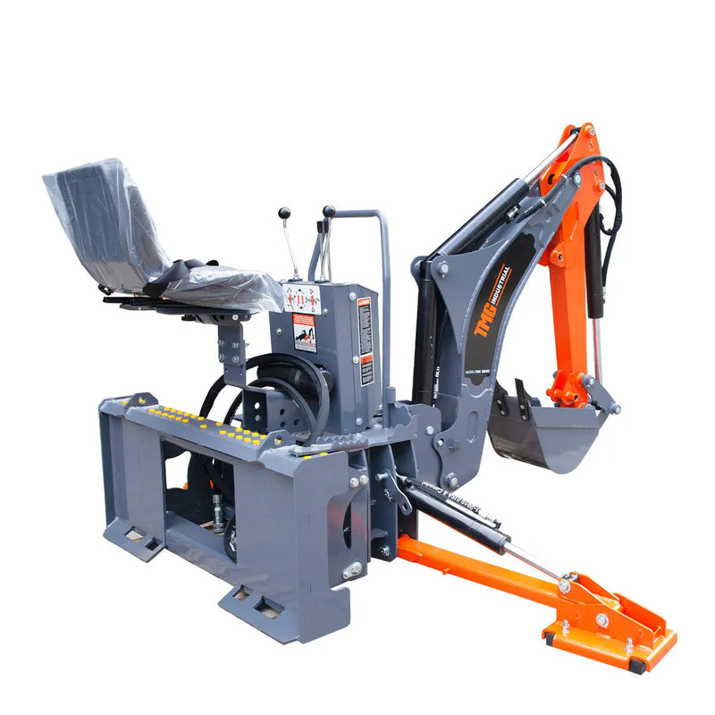 8-ft Skid Steer Swing Backhoe Attachment, 30-60 HP Skid Steers, Italian Hydraulic Control Valves, 12" Bucket, GMD-SBH55