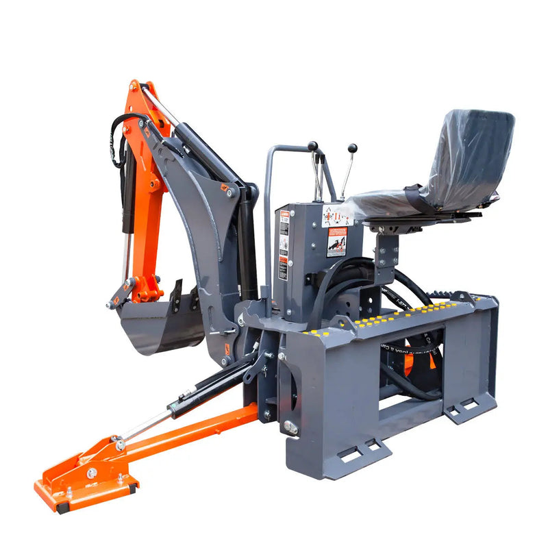 8-ft Skid Steer Swing Backhoe Attachment, 30-60 HP Skid Steers, Italian Hydraulic Control Valves, 12" Bucket, GMD-SBH55