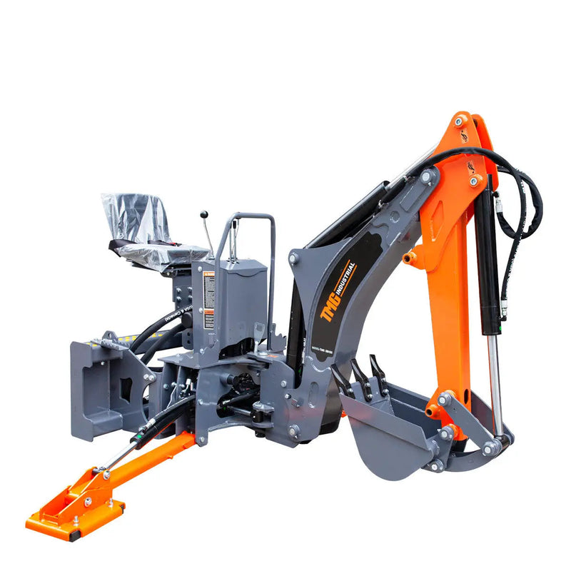 8-ft Skid Steer Swing Backhoe Attachment, 30-60 HP Skid Steers, Italian Hydraulic Control Valves, 12" Bucket, GMD-SBH55