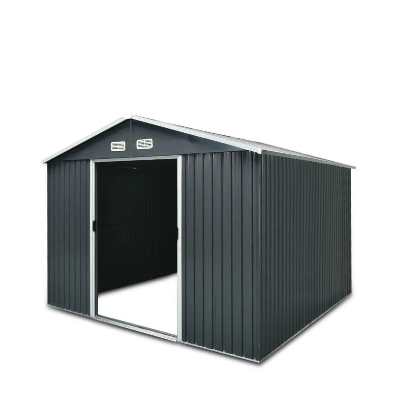 8' x 10' Galvanized Apex Roof Metal Shed, 29 GA Corrugated Metal, 67" Edge Height, GMD-MS0810