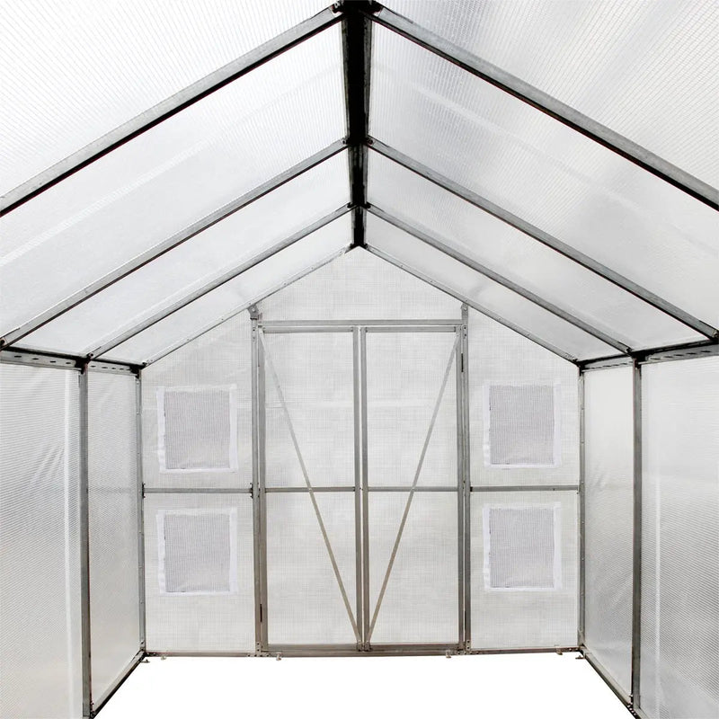 8' x 13' Greenhouse Grow Tent w/20 Mil Ripstop Leno Mesh PVC Cover, Galvanized Steel Frame, Roll-up Windows, GMD-GH813