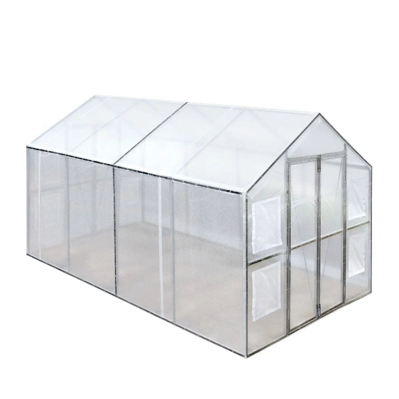 8' x 13' Greenhouse Grow Tent w/20 Mil Ripstop Leno Mesh PVC Cover, Galvanized Steel Frame, Roll-up Windows, GMD-GH813