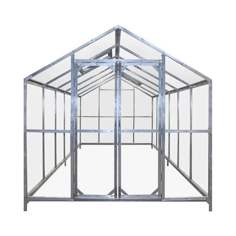 8' x 20' Greenhouse with Galvanized Steel Frame, Polycarbonate Twin-Wall Roof and Crystal-Clear Solid Walls GMD-GH821