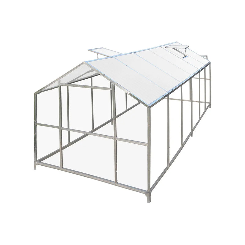 8' x 20' Greenhouse with Galvanized Steel Frame, Polycarbonate Twin-Wall Roof and Crystal-Clear Solid Walls GMD-GH821