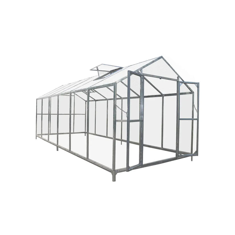 8' x 20' Greenhouse with Galvanized Steel Frame, Polycarbonate Twin-Wall Roof and Crystal-Clear Solid Walls GMD-GH821