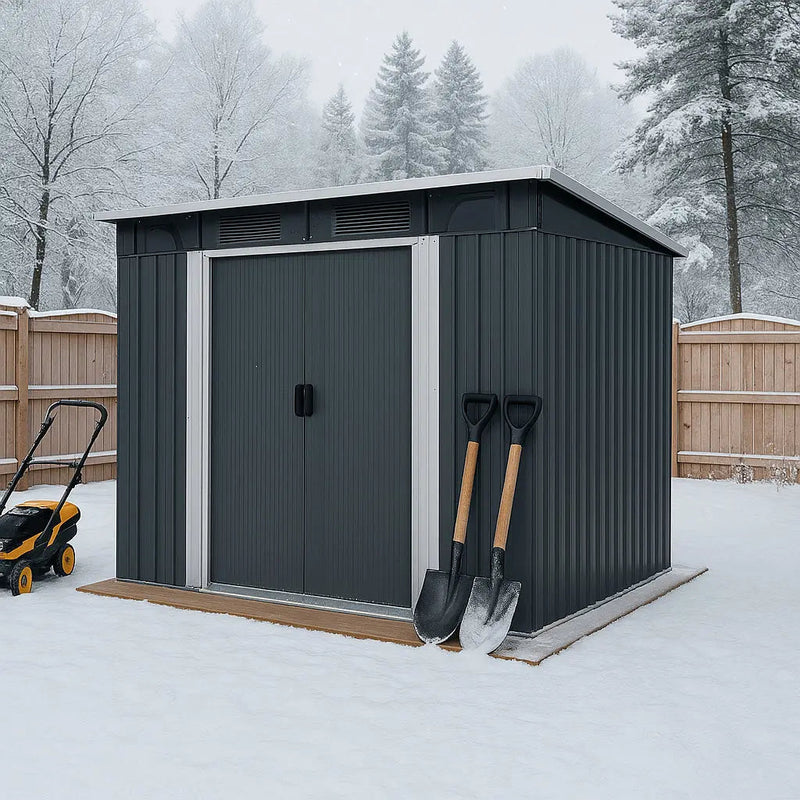 8' x 9' Galvanized Metal Pent Shed w/Skylight, 29 GA Corrugated Metal, 80" Peak Ceiling, GMD-MS0809P