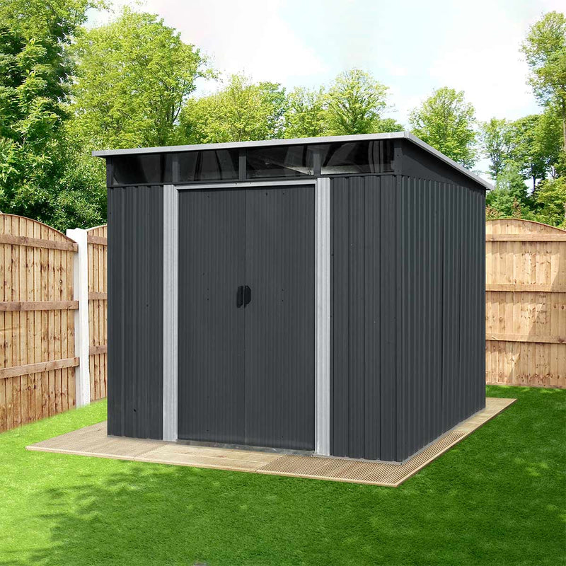 8' x 9' Galvanized Metal Pent Shed w/Skylight, 29 GA Corrugated Metal, 80" Peak Ceiling, GMD-MS0809P