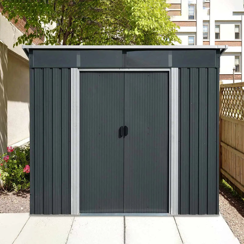 8' x 9' Galvanized Metal Pent Shed w/Skylight, 29 GA Corrugated Metal, 80" Peak Ceiling, GMD-MS0809P