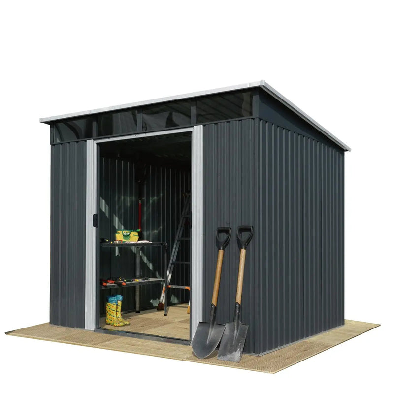 8' x 9' Galvanized Metal Pent Shed w/Skylight, 29 GA Corrugated Metal, 80" Peak Ceiling, GMD-MS0809P