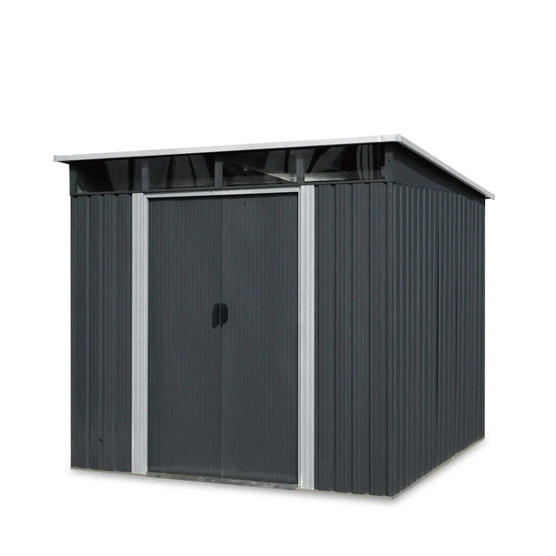 8' x 9' Galvanized Metal Pent Shed w/Skylight, 29 GA Corrugated Metal, 80" Peak Ceiling, GMD-MS0809P