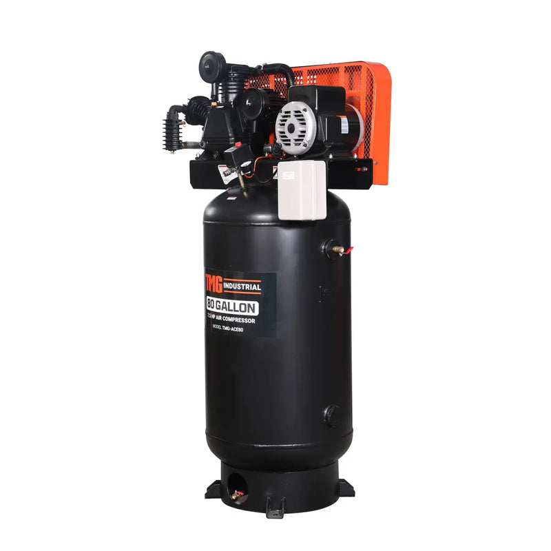 80 Gallon 7.5 HP Stationary Electric Air Compressor, 6 Min Fill Time, 230V Induction Motor, ASME Vertical Tank, GMD-ACE80