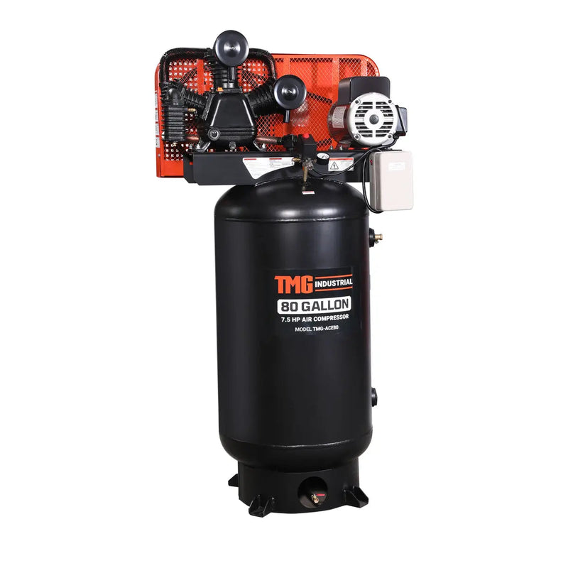 80 Gallon 7.5 HP Stationary Electric Air Compressor, 6 Min Fill Time, 230V Induction Motor, ASME Vertical Tank, GMD-ACE80