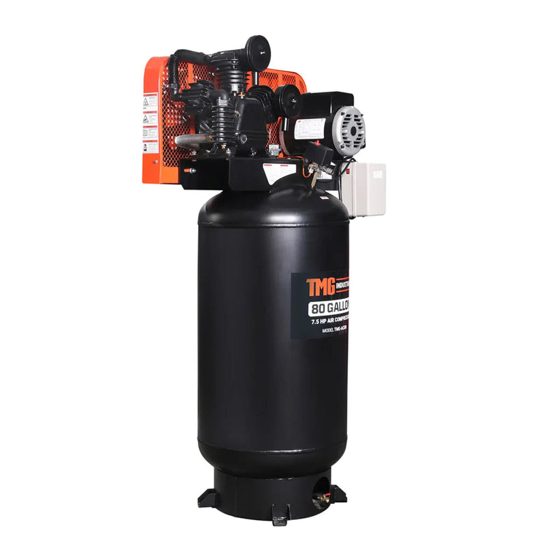 80 Gallon 7.5 HP Stationary Electric Air Compressor, 6 Min Fill Time, 230V Induction Motor, Vertical Tank, GMD-ACE85