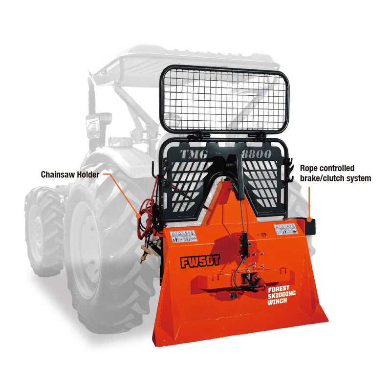 8,800-lb Skidding Winch Pro – Attachment for 30-50 HP Tractors, 3-Point Hitch, 200' Steel Cable GMD-FW50T