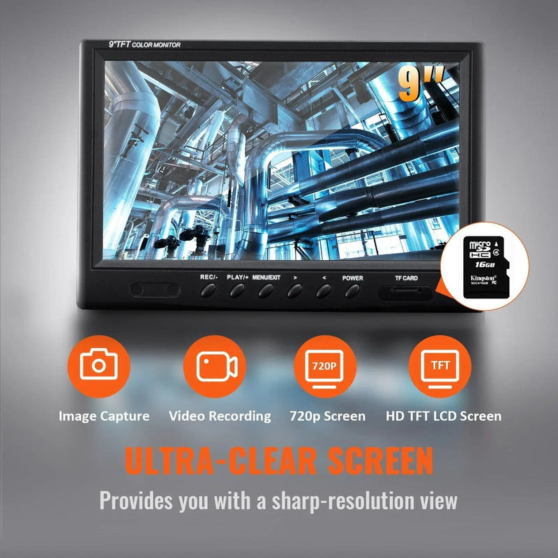 9" Sewer Inspection Camera, 512Hz Locator, DVR 165ft Range, 12 LED Lights, 16GB SD Card, DOBA-SIC9