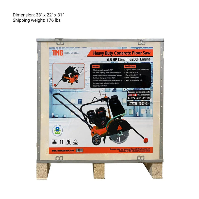 Heavy-Duty Walk Behind Concrete Floor Saw, w/6.5 HP Loncin Gasoline Engine, 3" Cutting Depth, GMD-Q300