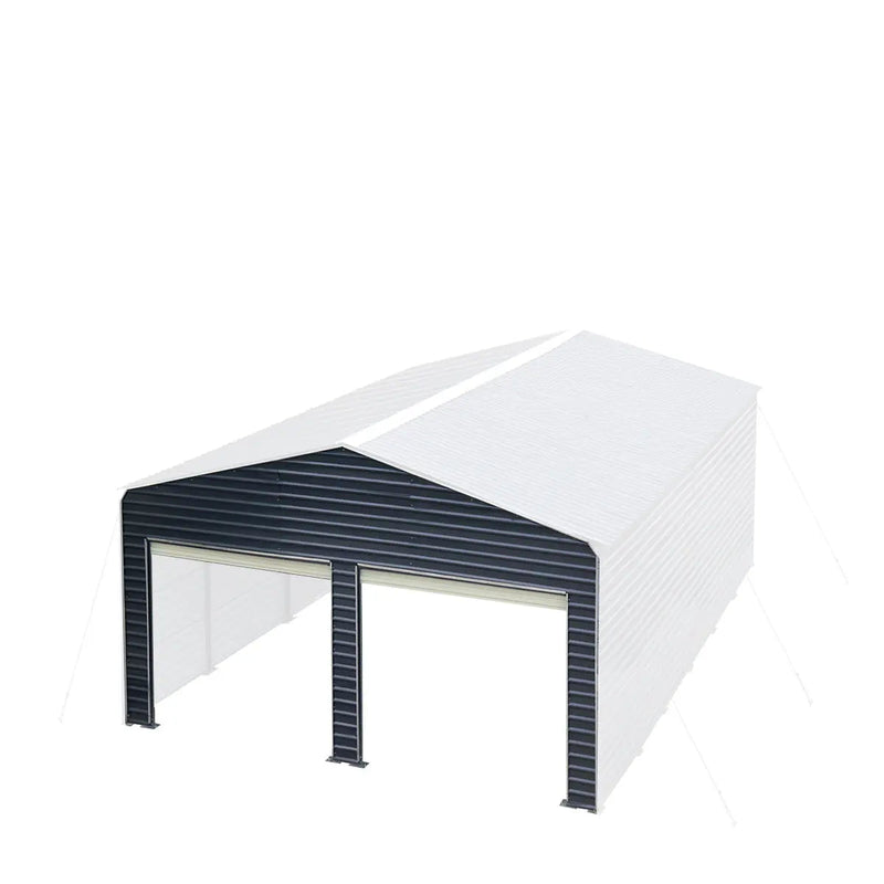 Metal Shed Carport Add-On Package Kit For GMD-MSC2020F And GMD-MSC2030F , Front Wall w/Roll Up Doors & Back Wall, GMD-MSC20-RD12