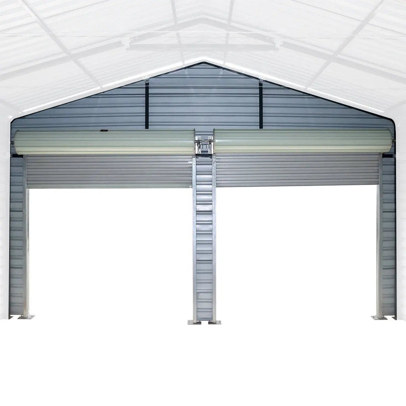 Metal Shed Carport Add-On Package Kit For GMD-MSC2020F And GMD-MSC2030F , Front Wall w/Roll Up Doors & Back Wall, GMD-MSC20-RD12