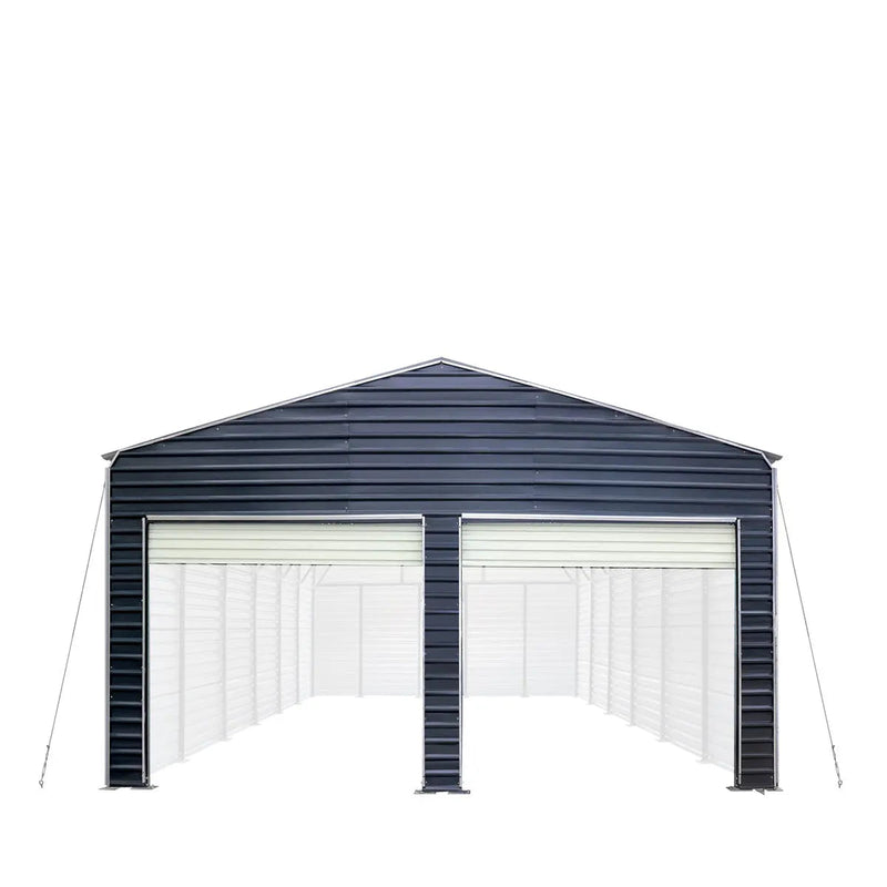 Metal Shed Carport Add-On Package Kit For GMD-MSC2020F And GMD-MSC2030F , Front Wall w/Roll Up Doors & Back Wall, GMD-MSC20-RD12